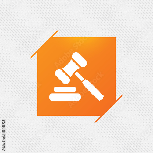 Auction hammer icon. Law judge gavel symbol.