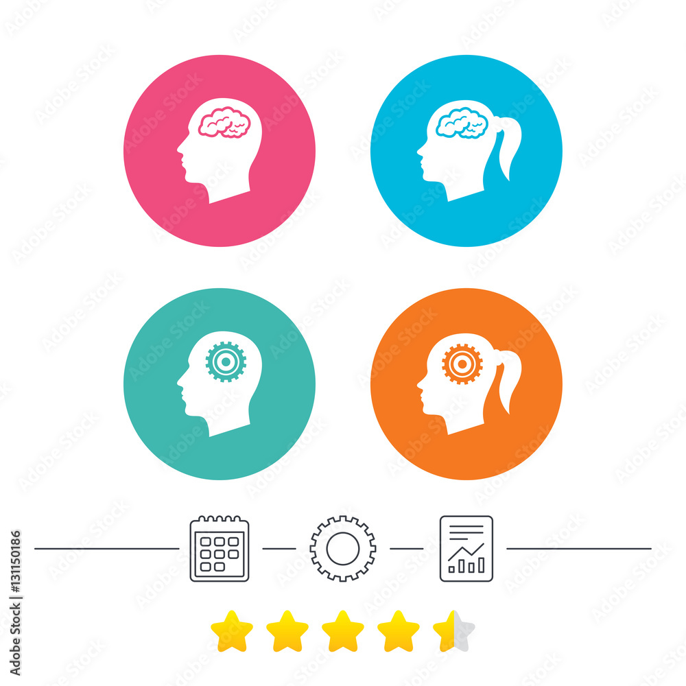 Head with brain icon. Male and female human symbols. Head with brain icon. Male and female human symbols.