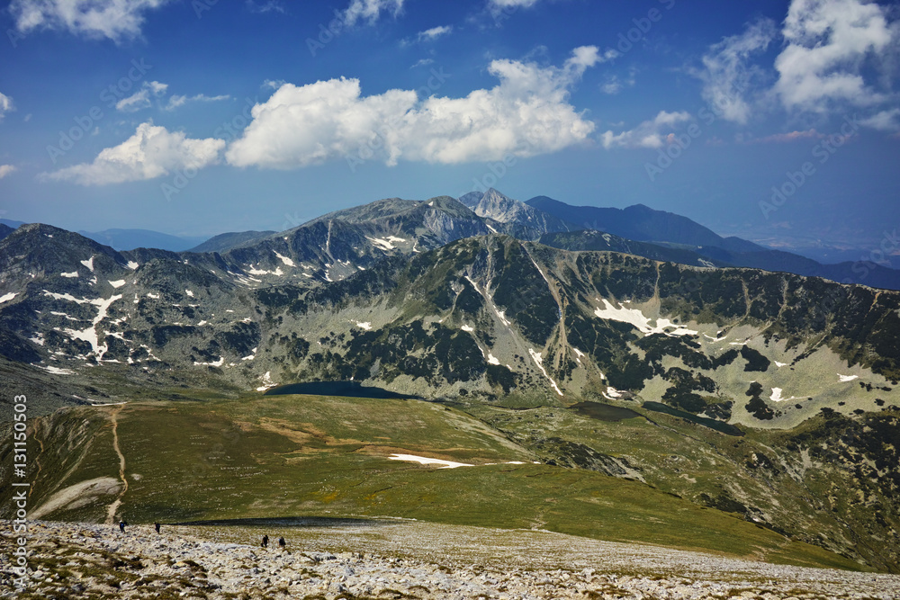 Panorama with The path for climbing a Vihren peak, Pirin Mountain, Bulgaria