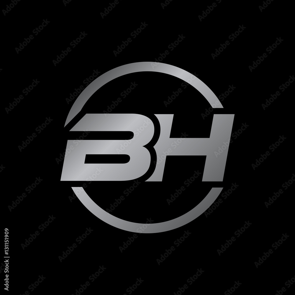 initial letter logo with circle silver color BH initial letter logo with circle silver color BH