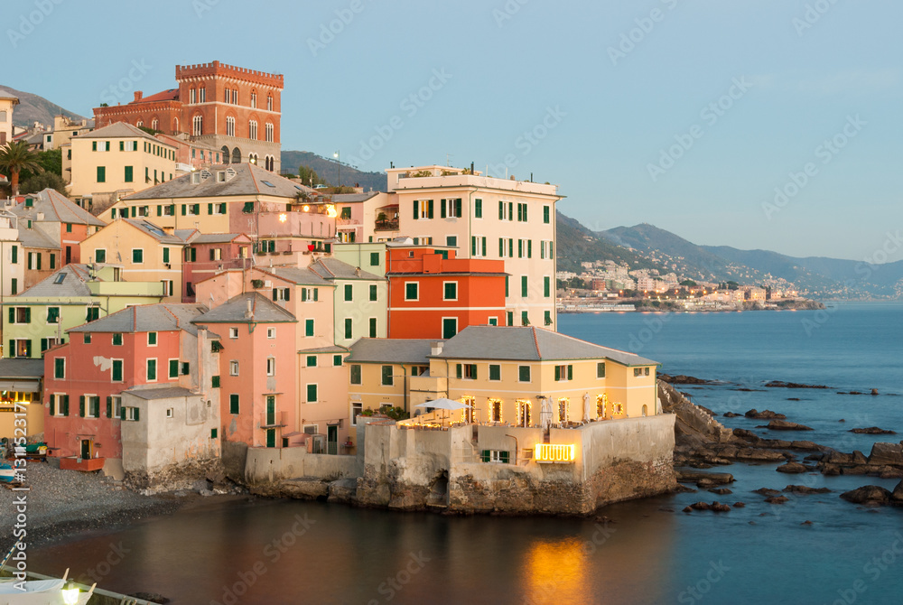 Boccadasse, a small sea district of Genoa, during the twilight