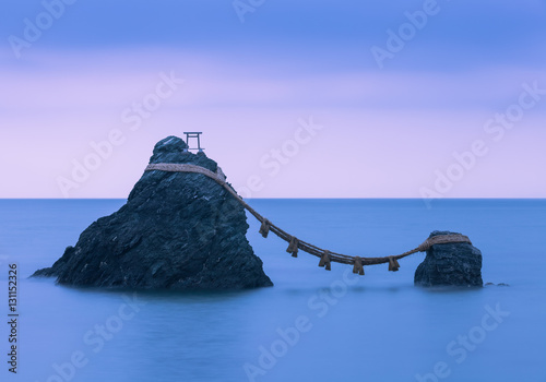 Meoto Iwa (the Wedded Rocks) are two sacred rocks in the ocean near Futami, a small town in Ise City photo