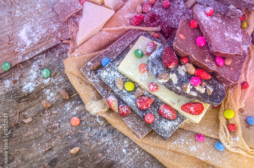  hocolate mix with colorful candy and fruit photo