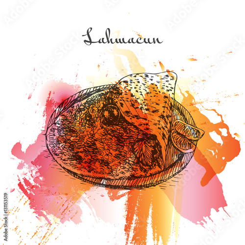 Lahmacun watercolor effect illustration.