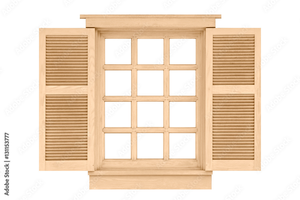 Obraz premium Brown wood window isolated on white background