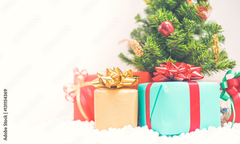 Christmas background with decorations and gift Christmas background with decorations and gift