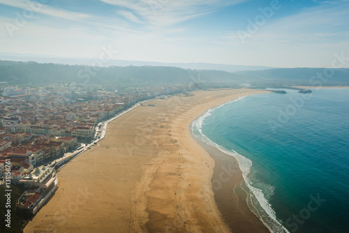 Nazare coast and sandy beach view. Portugal