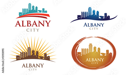 Cityscapes Skylines of Albany City Silhouette Logo Template Collection
