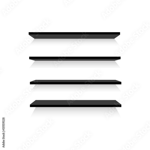 Empty black shop shelf, retail shelves, 3d store wall display vector illustration
