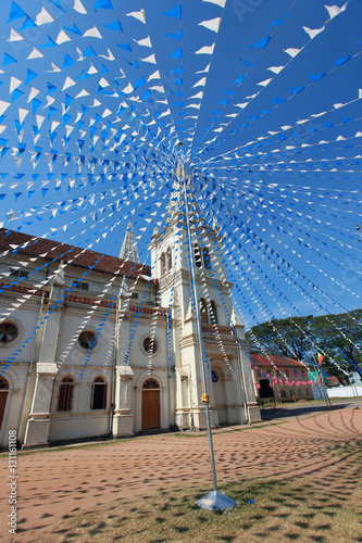 Santa Cruz Basilica in Cochin, decorated for Christmas flags