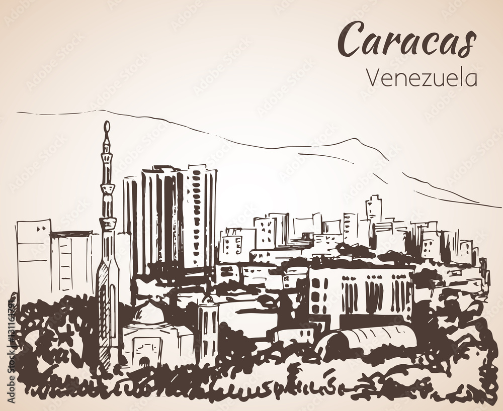Panoramic view of Caracas, Venezuela. Sketch.