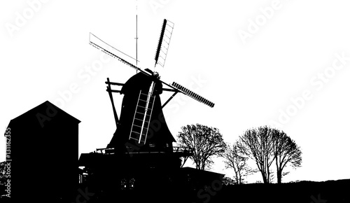 Realistic silhouettes of windmills isolated on white 
