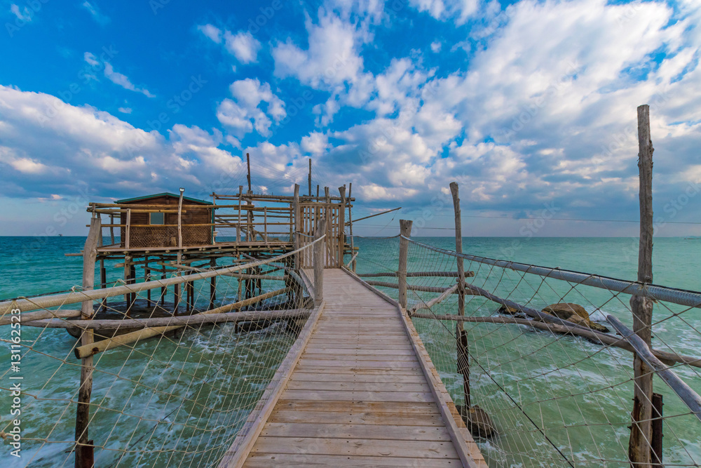Obraz premium Trabocchi Coast in the Abruzzo region (Italy) - Wooden architecture on the sea