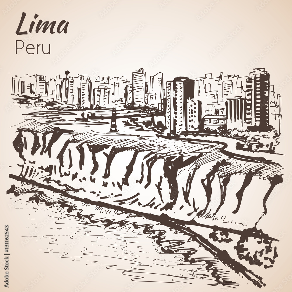 Lima hand drawn cityscape. Sketch.