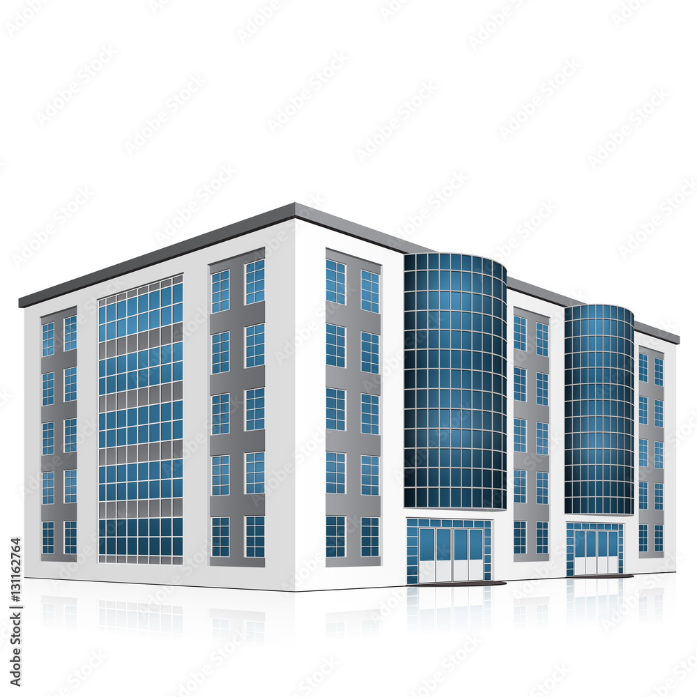 office building with an entrance and reflection office building with an entrance and reflection