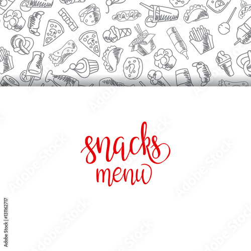 Fast food menu. Set of icons on the vector background.