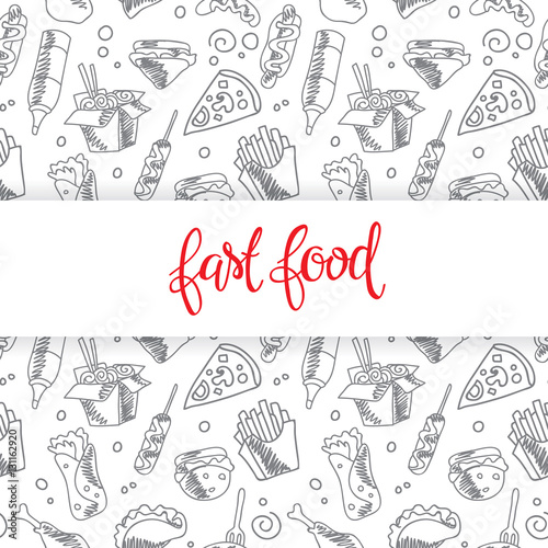 Fast food menu. Set of icons on the vector background.