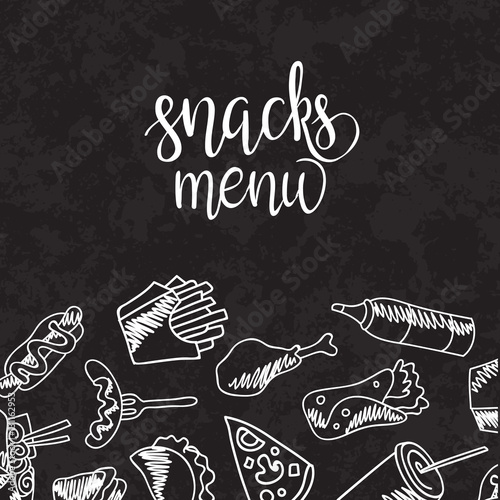 Fast food menu. Set of icons on the vector background.