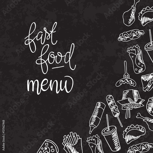 Fast food menu. Set of icons on the vector background.