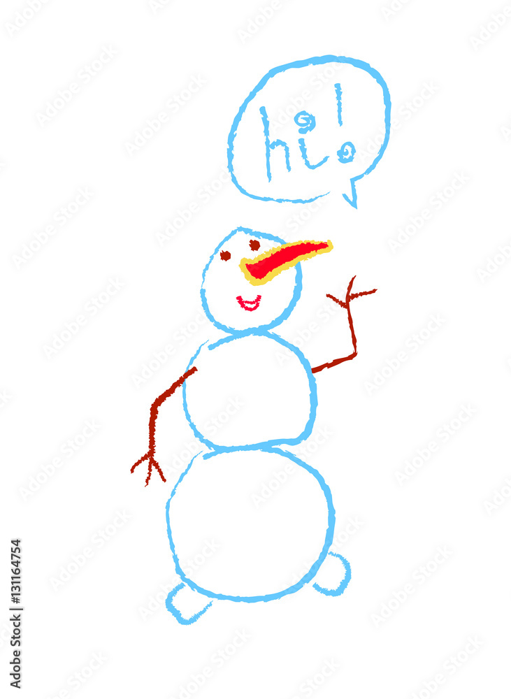 Snowman clip-art, hand drawn sketchy design element. Doodle childish illustration for greeting card or poster. Isolated on white Snowman clip-art, hand drawn sketchy design element. Doodle childish illustration for greeting card or poster. Isolated on white