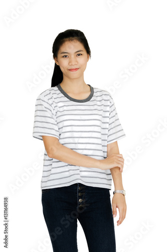 Portrait of a young beautiful asian girl. Isolated on white back