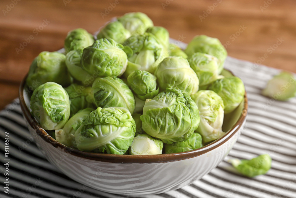 Brussels sprouts in bowl on napkin Brussels sprouts in bowl on napkin
