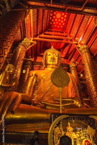 Big Golden Buddha statue  in watphananchoeng  chapel temple ,Ayutthaya Thailand photo