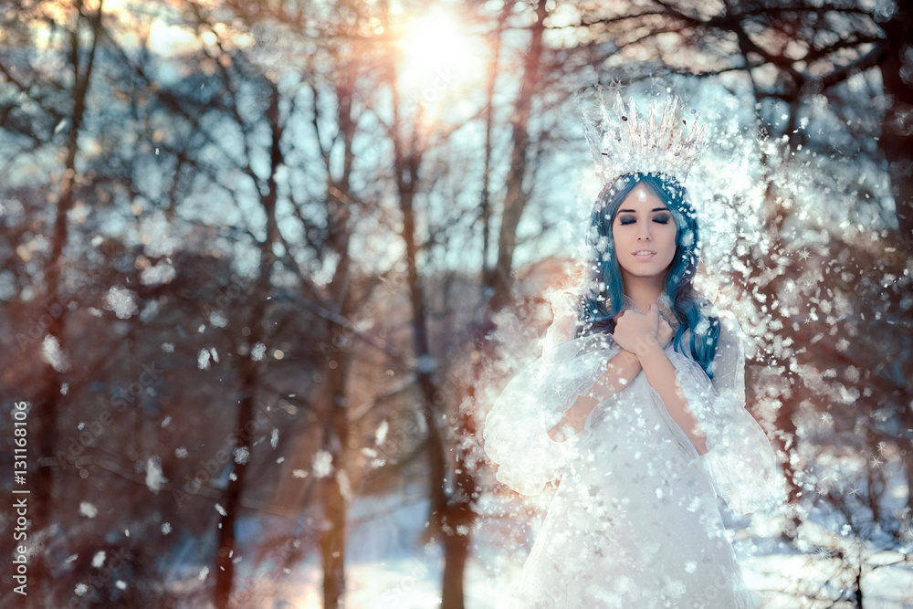 Snow Queen in Winter Fantasy Landscape Snow Queen in Winter Fantasy Landscape