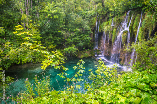 Croatia. Waterfall of Plitvice lake. Travel background.
