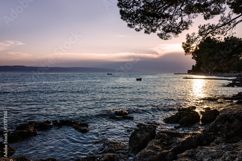 Adriatic sea sunset view, Croatia, Dalmatia Makarska coast photo