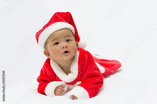 Asian cute new born baby with costume santa merry christmas xmas
