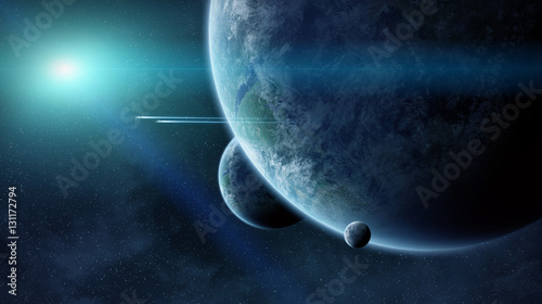 Fototapeta Naklejka Na Ścianę i Meble -  Distant planet system in space 3D rendering