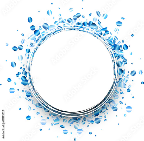Round background with blue confetti.
