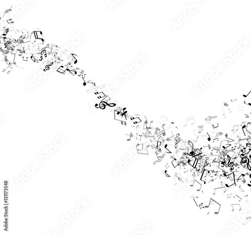 White musical background with notes.