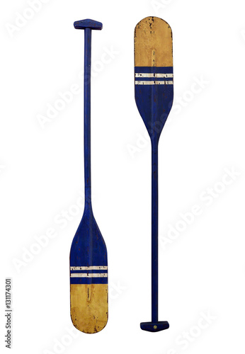 Blue oar wood  isolated white background