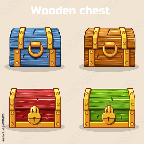 Closed colored wooden treasure chest
