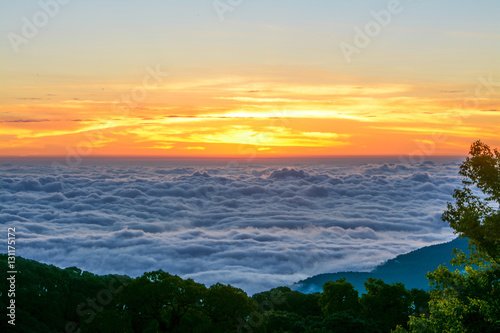 Sunrise with fog and cloud at Kew Mae Pan ,Doi Inthanon National Park, Thailand.