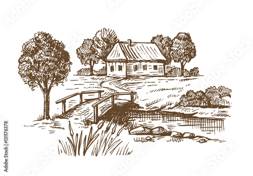 hand drawn village