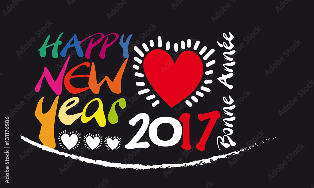 Carte De Voeux Bonne Annee 17 Fetes De Fin D Annee Coeur Amour Stock Vector Adobe Stock