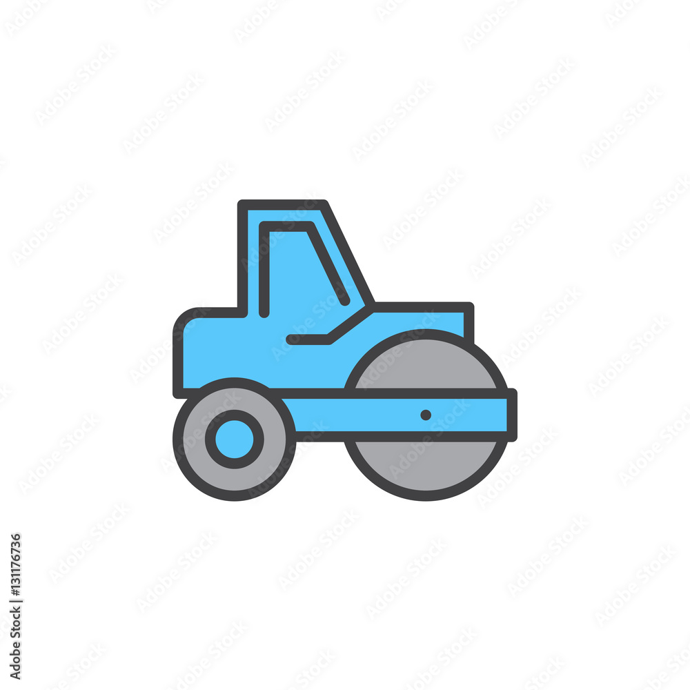 Road roller line icon, filled outline vector sign, linear colorful pictogram isolated on white. Symbol, logo illustration