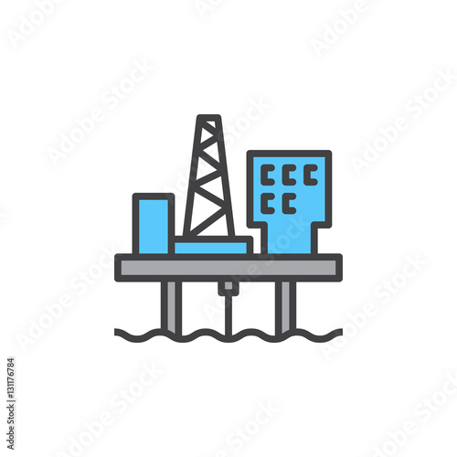 Oil platform line icon, filled outline vector sign, linear pictogram isolated on white. Symbol, logo illustration