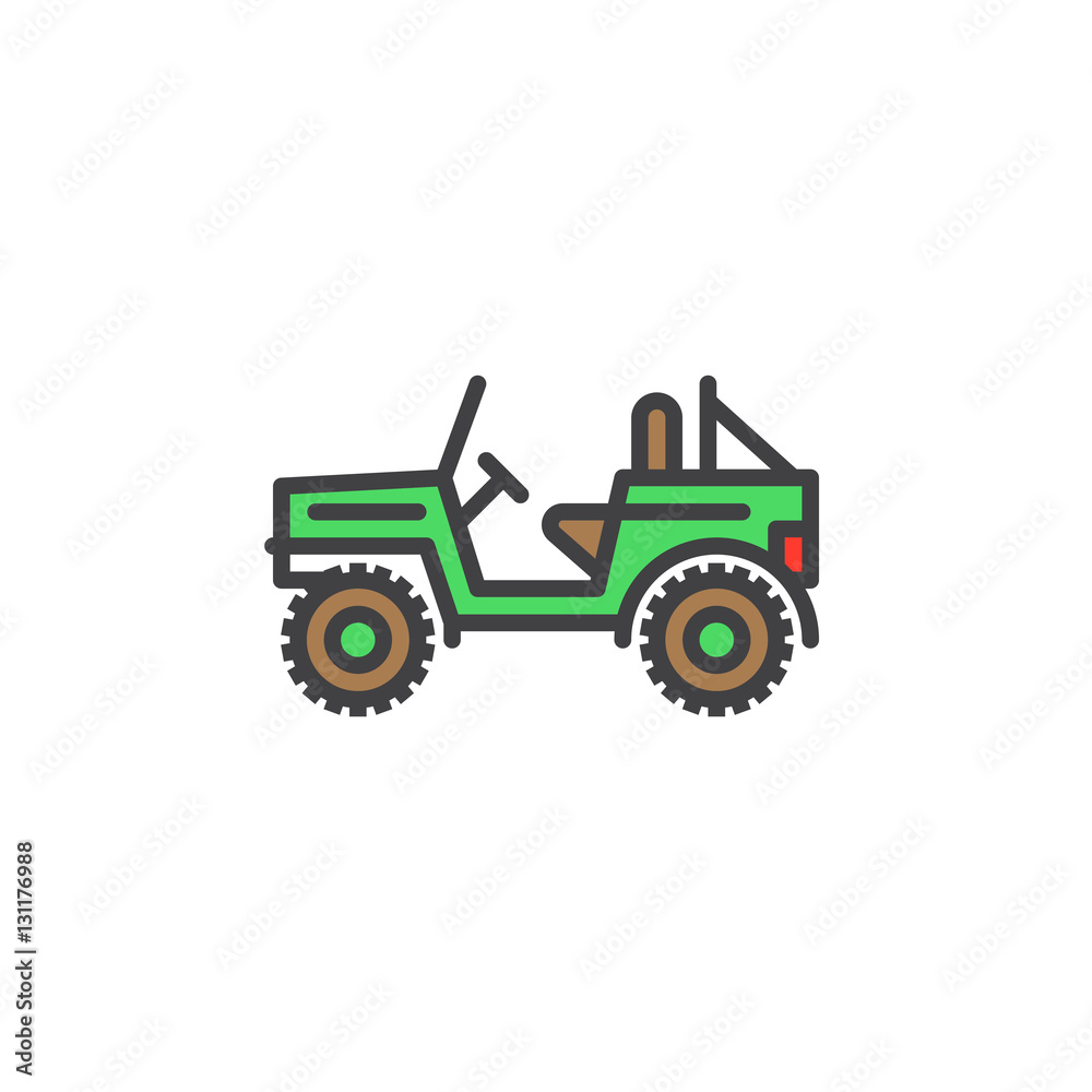 Obraz premium Military off road vehicle line icon, filled outline vector sign, linear colorful pictogram isolated on white. Symbol, logo illustration