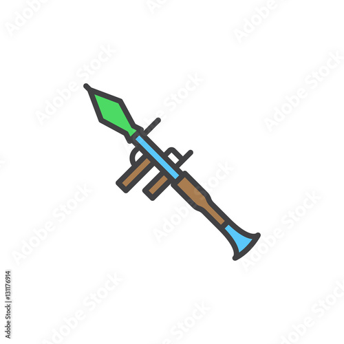 Rocket propelled grenade launcher, RPG line icon, filled outline vector sign, linear colorful pictogram isolated on white. Symbol, logo illustration