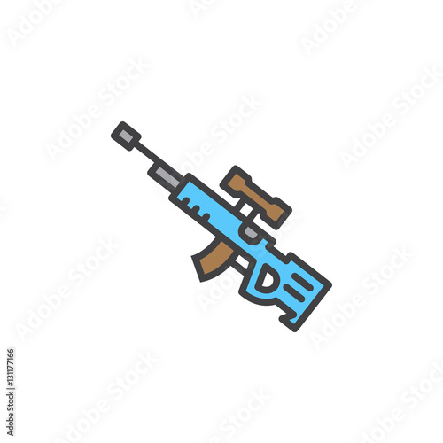 Sniper rifle line icon, filled outline vector sign, linear colorful pictogram isolated on white. Symbol, logo illustration