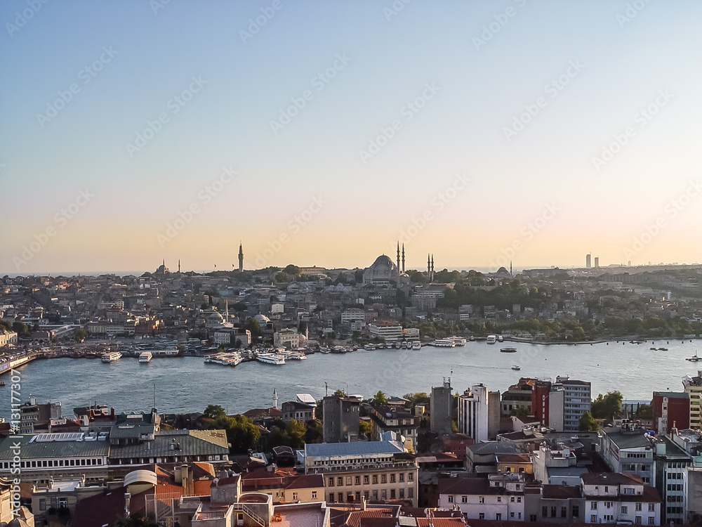 Panoramic view of Istanbul at the sunset