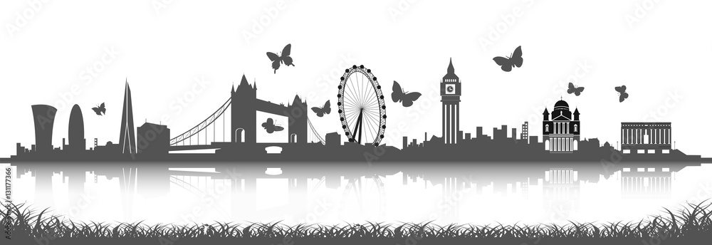 London Skyline Silhouette with butterfly