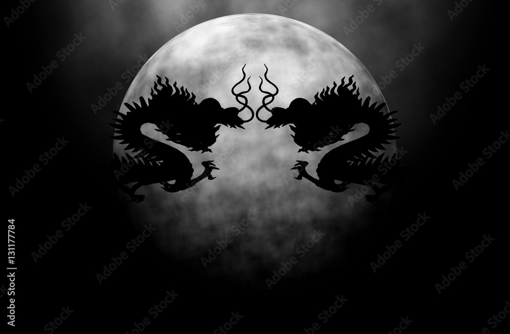 Naklejka premium Full moon in dragon night.