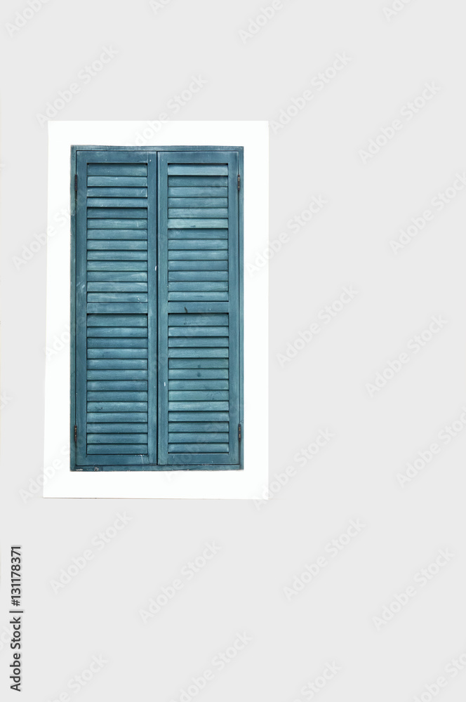 Fototapeta premium Green vintage window on white wall background