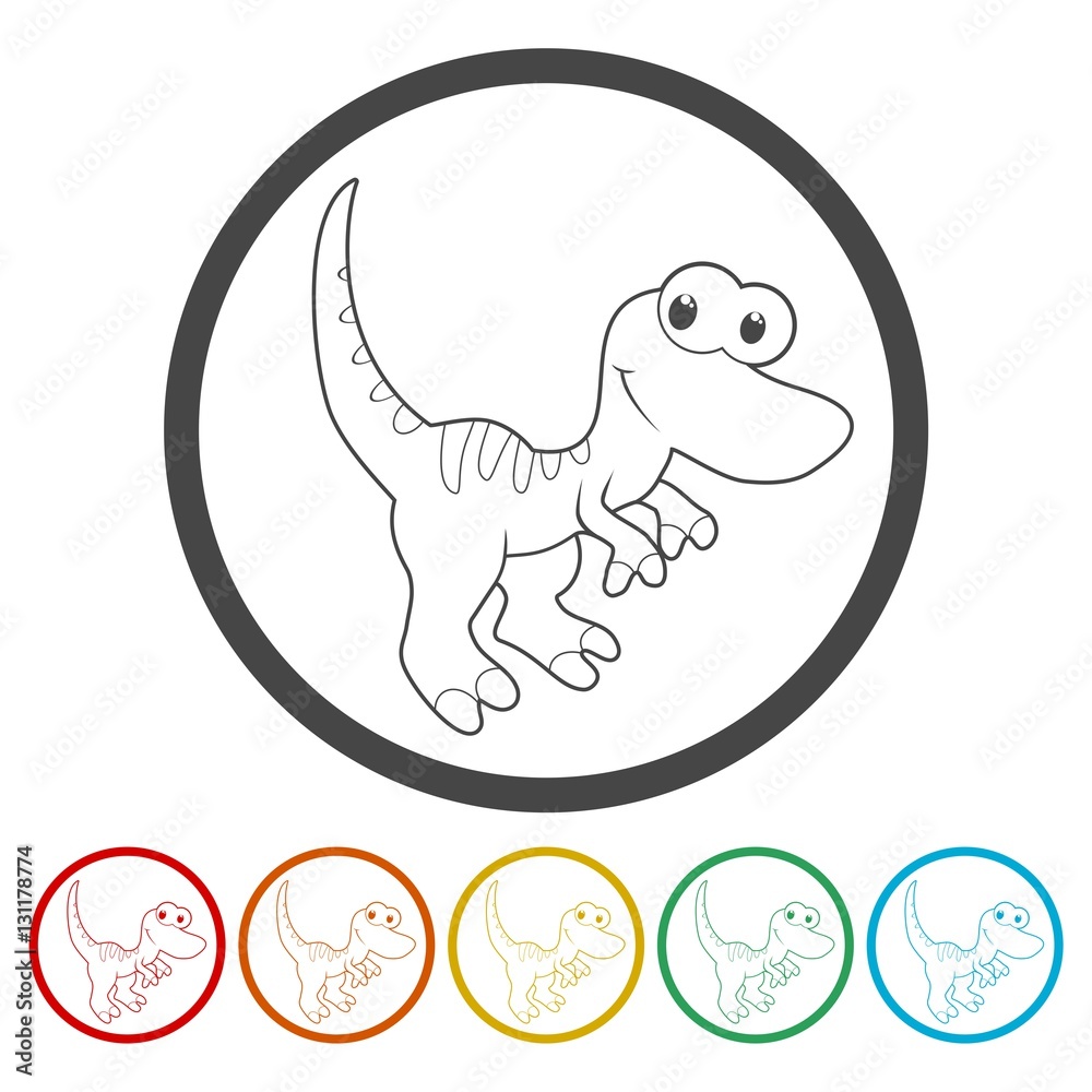 Cute Cartoon Dinosaur icons set 