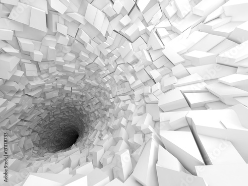 Fototapeta Naklejka Na Ścianę i Meble -  3d white tunnel interior with black hole